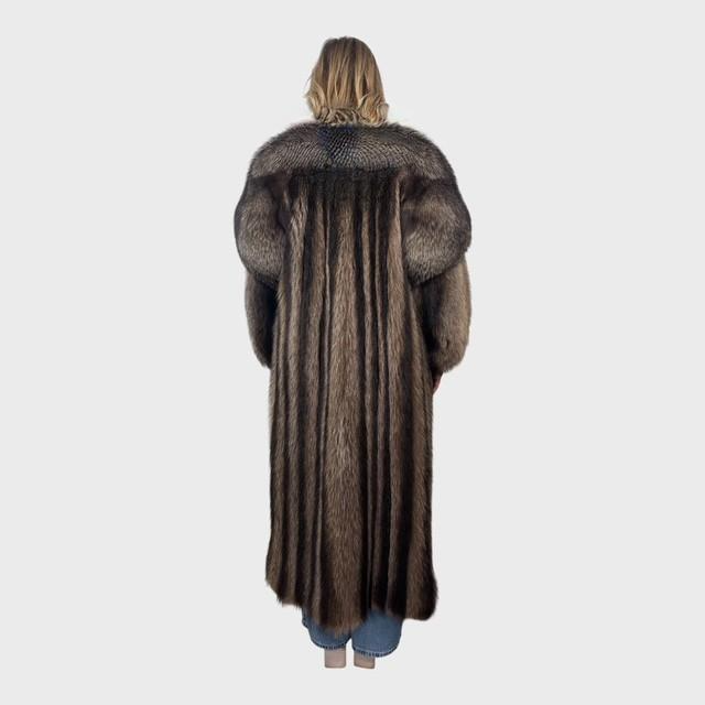Vintage Natural Raccoon Coat with Silver Fox Trim