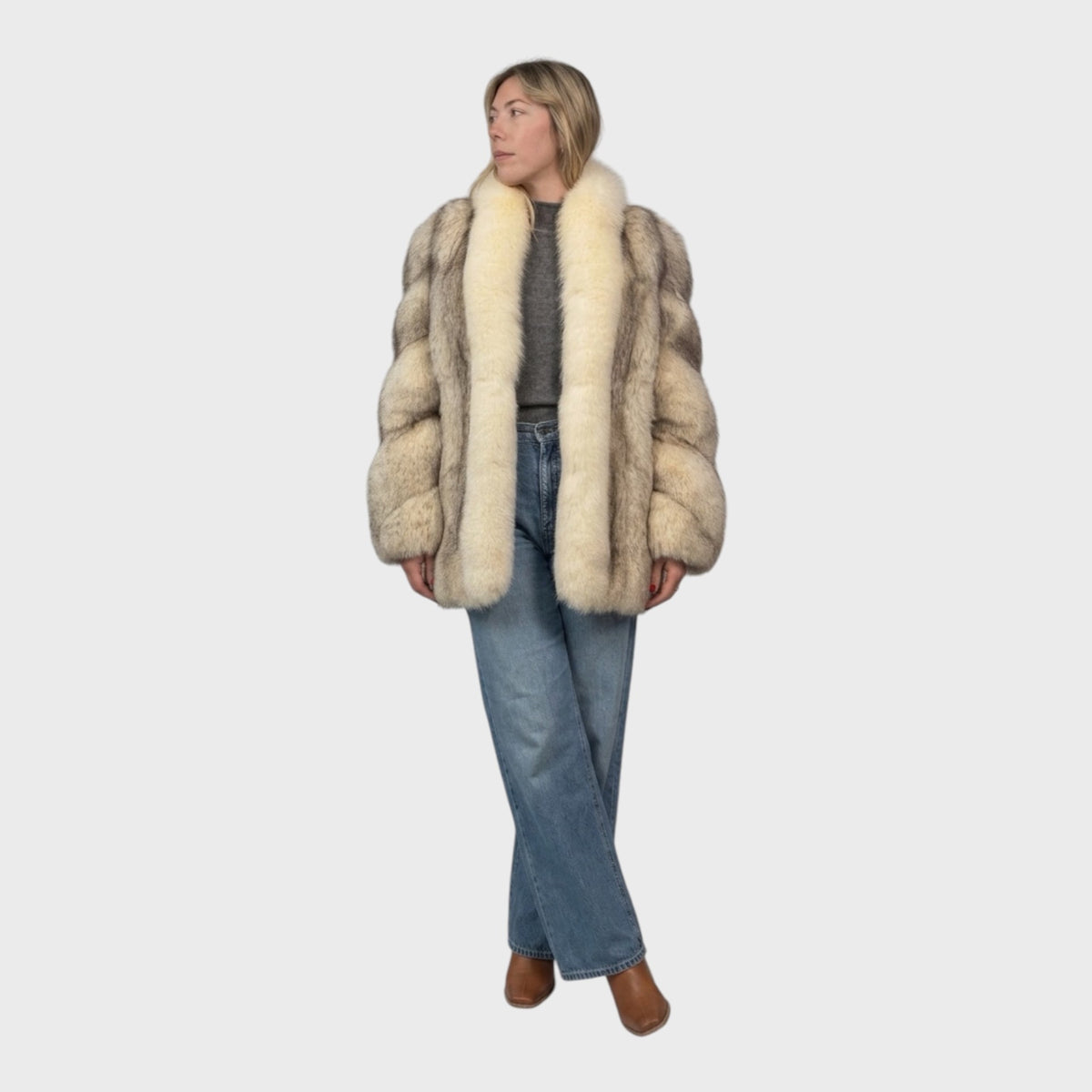 Vintage Blue Fox Jacket with Shadow Fox Trim