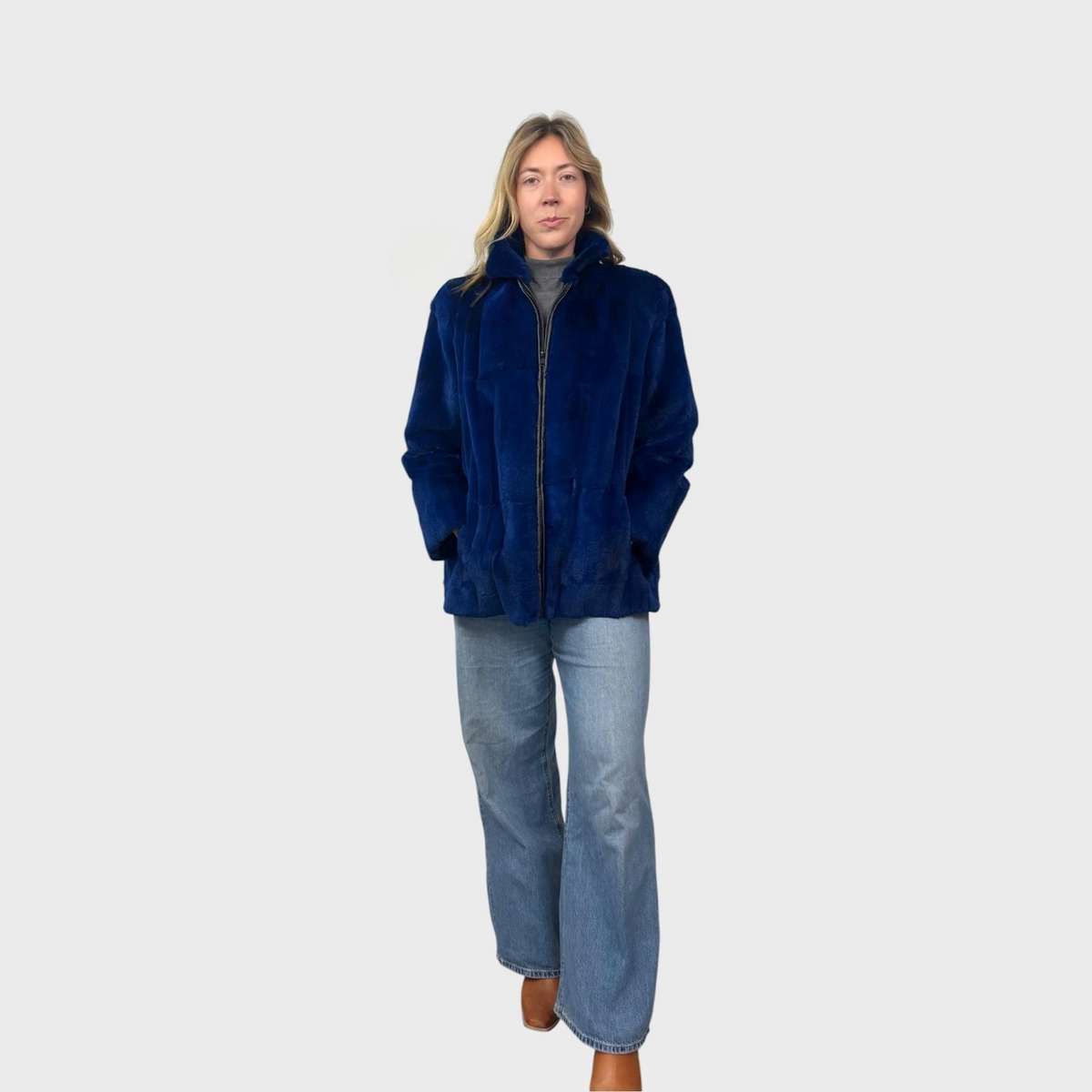 Navy Blue Upcycled Sheared Mink Jacket