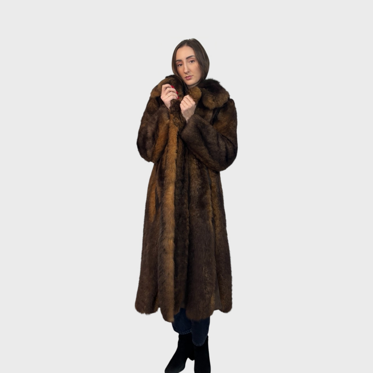 Vintage Opossum Coat with Suede Inserts