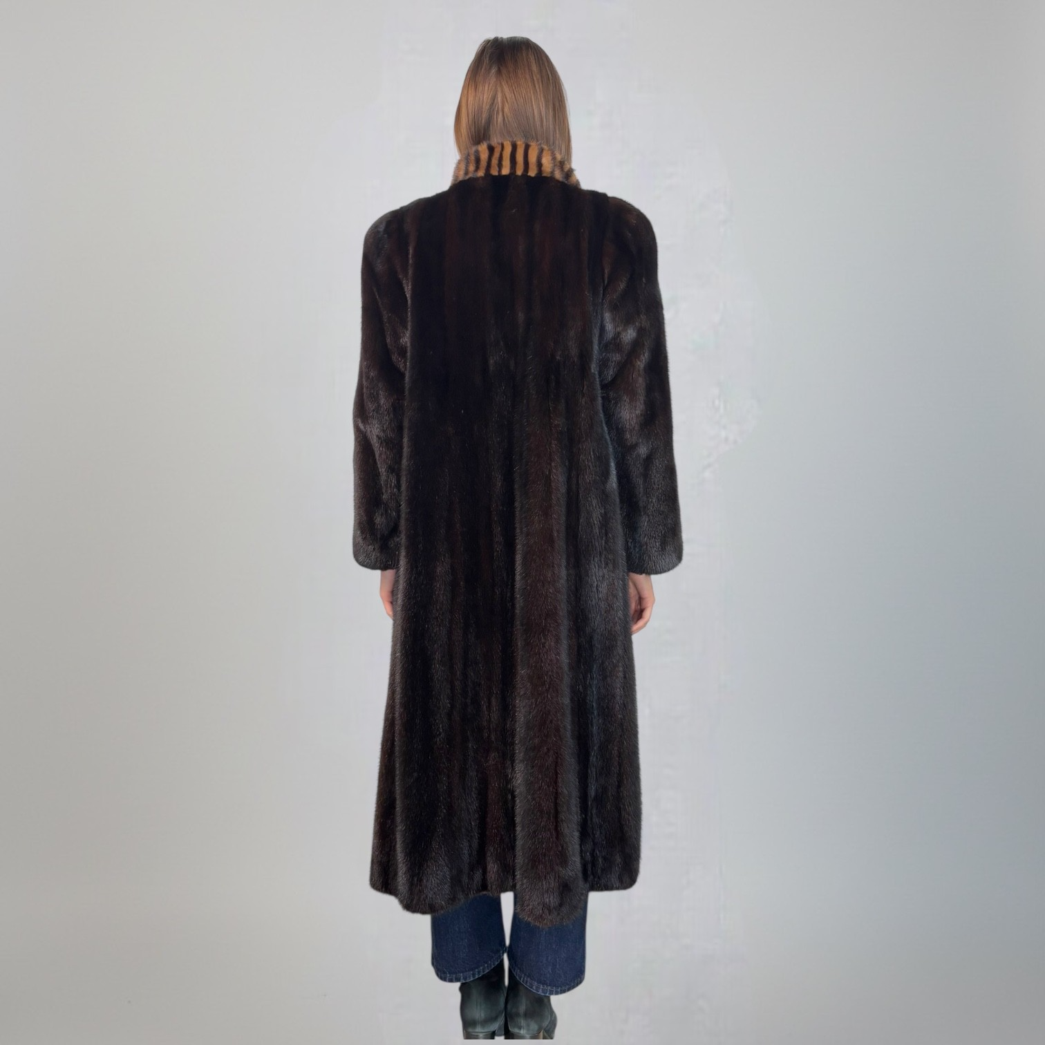Dark Ranch Mink Coat - Two Tone Trim on Collar and Fronts