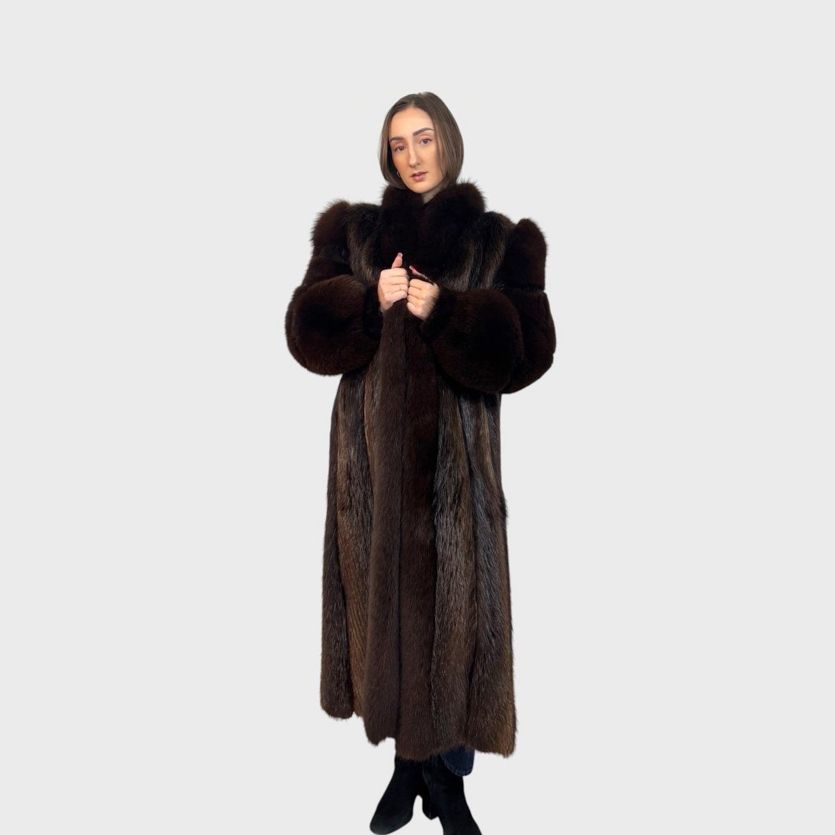 Natural Dark Beaver Coat with Fox Trim — Vintage