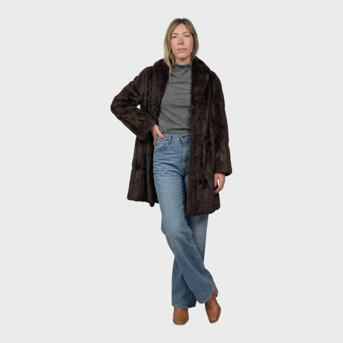 Dark Brown Vintage Squirrel 3/4 Coat