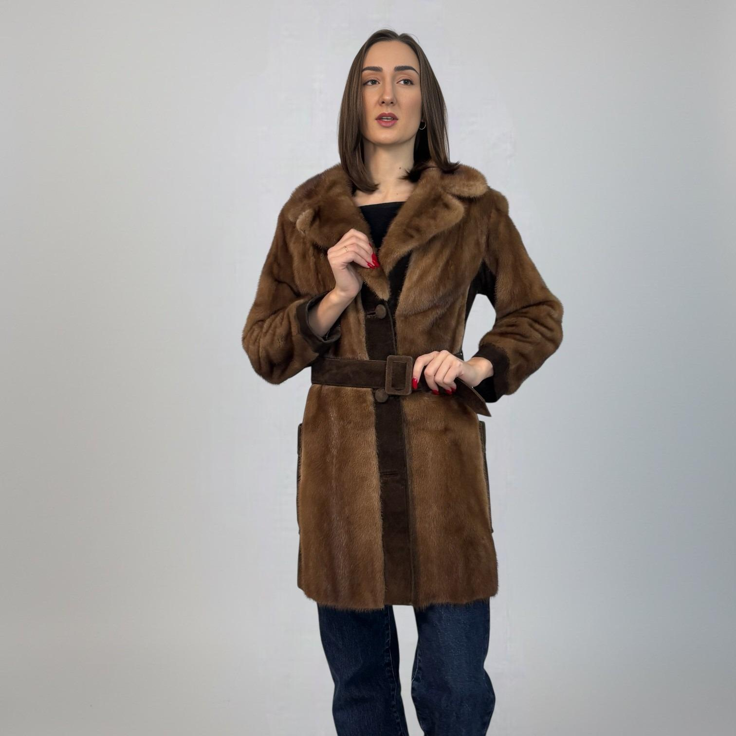 Pastel Mink Jacket - Suede Panels - Belted