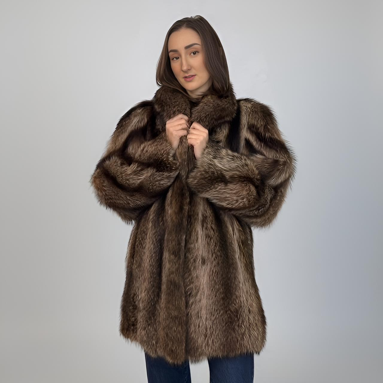 Natural Raccoon Jacket - Spiral Style Sleeves