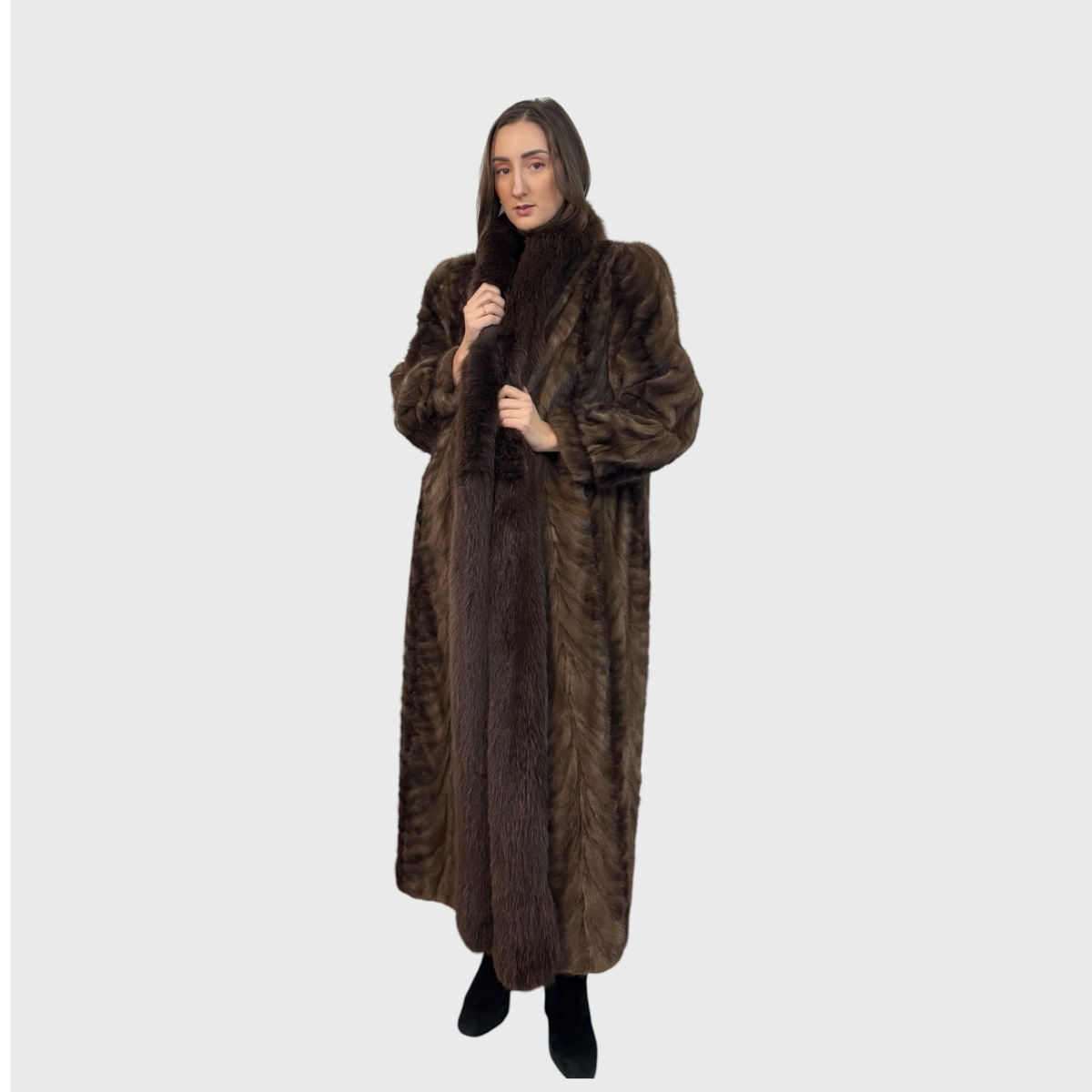 Vintage Demi Buff Mink Paw Coat with Fox Tuxedo Trim