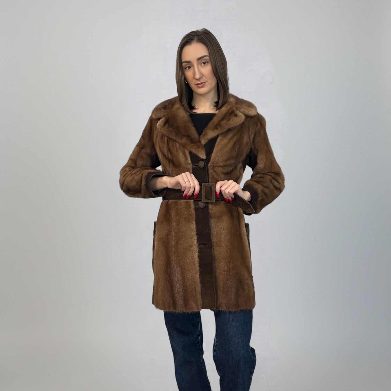Pastel Mink Jacket - Suede Panels - Belted