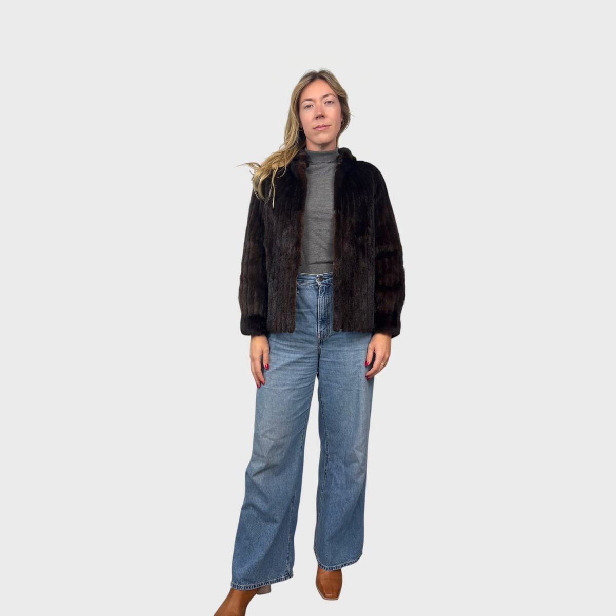 Corduroy  Short Mink Jacket