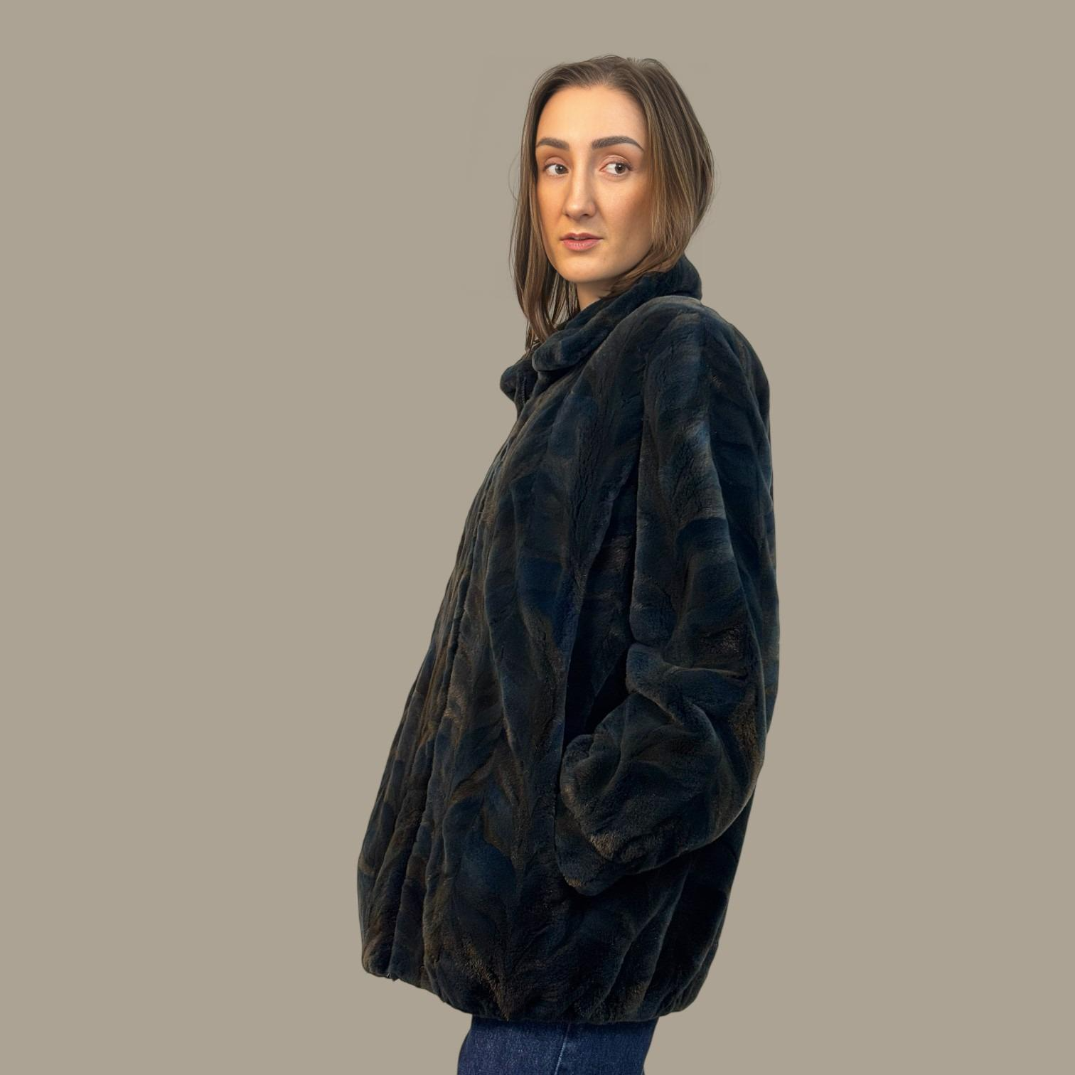 Blue Dyed Sheared Mink Paw Jacket - Zipper Fronts