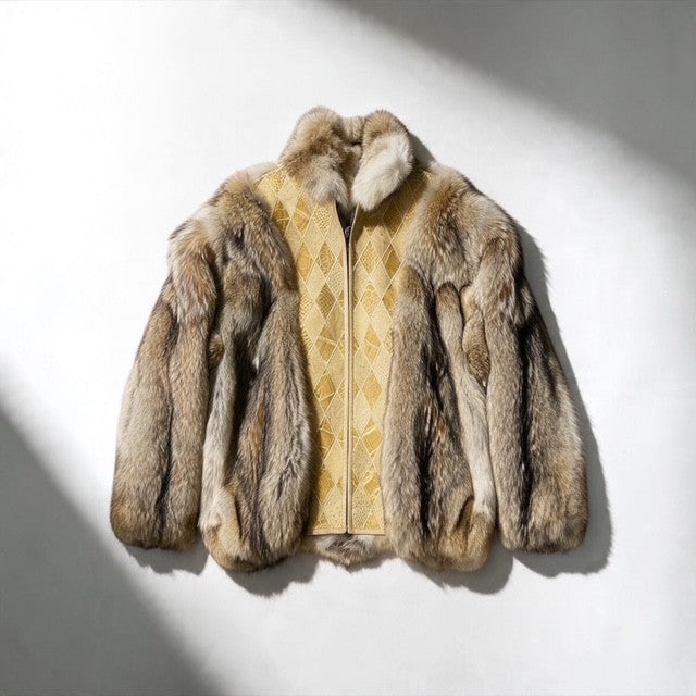 Men's Natural Coyote Fur Bomber Jacket – Gator Fronts | Size 3XL