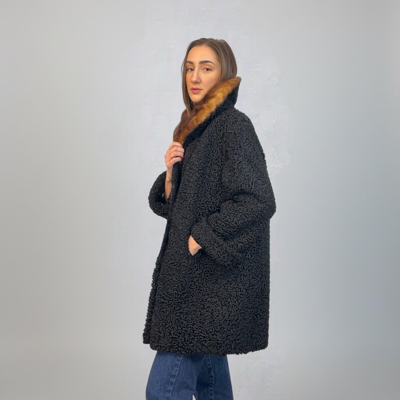 Black Persian Lamb Jacket - Pastel Mink Collar