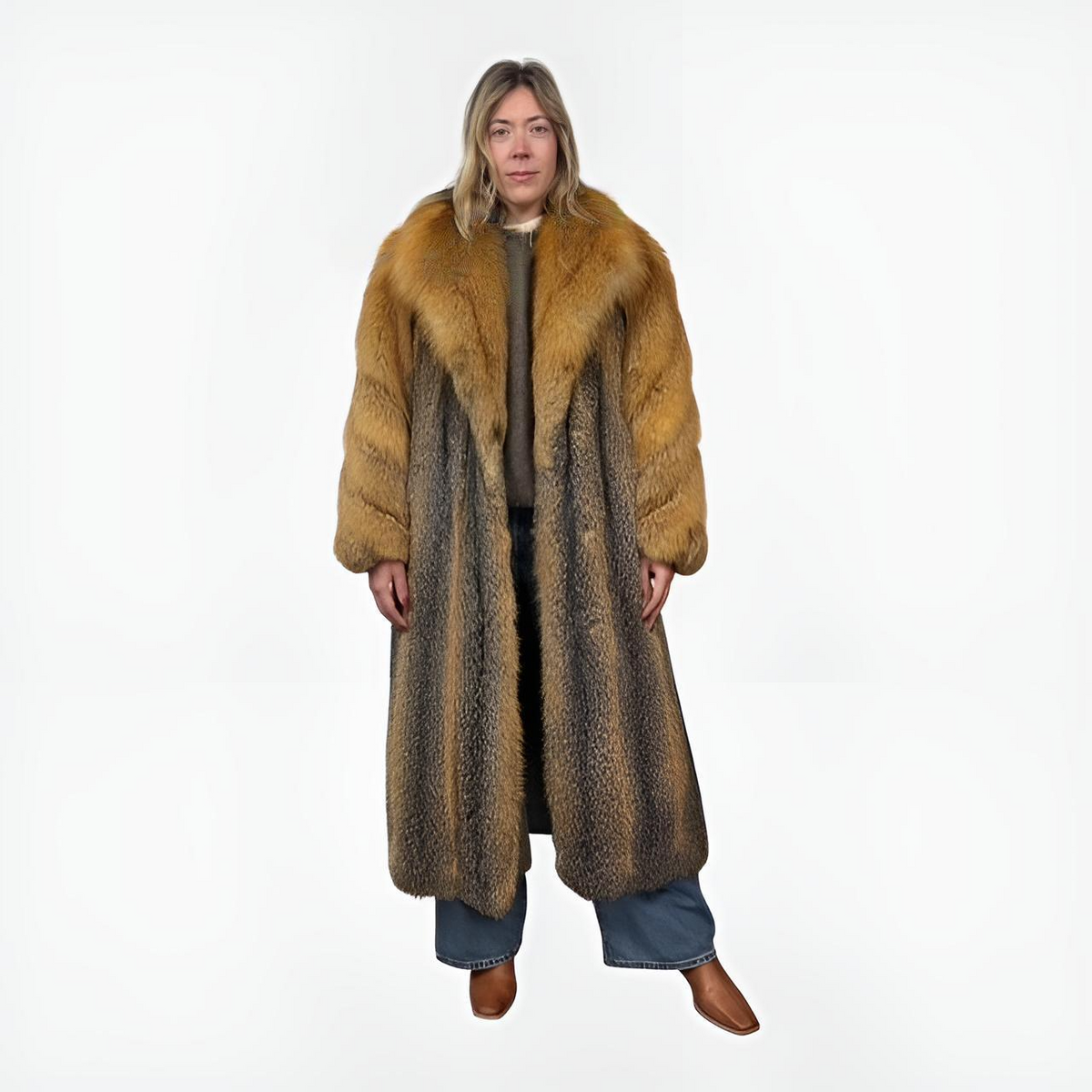American Grey Vintage Fox Coat - Canadian Red Fox Collar & Sleeves