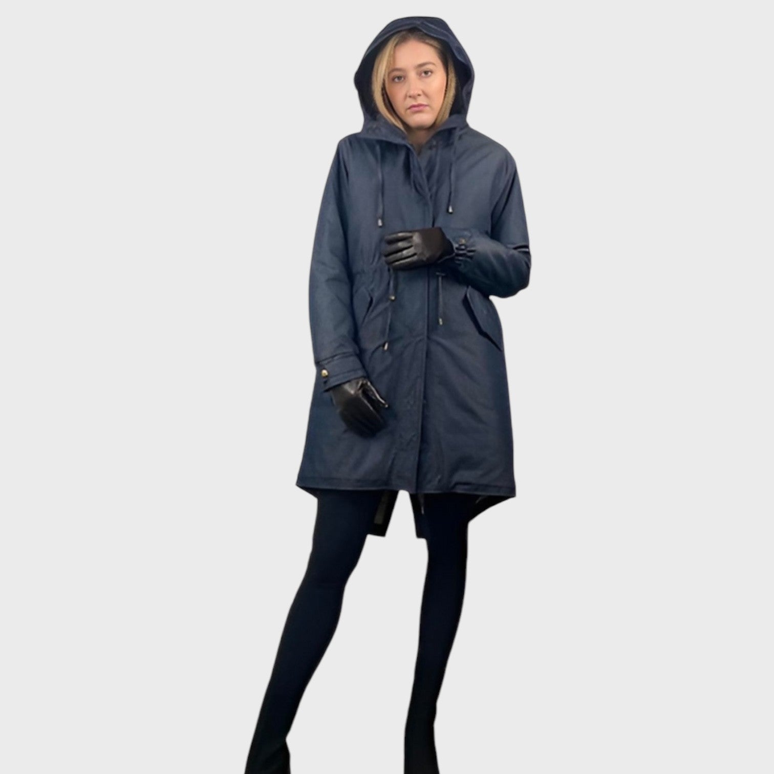 DENIM COTTON TWILL PARKA LINED WITH NATURAL UPCYCLED RACCOON