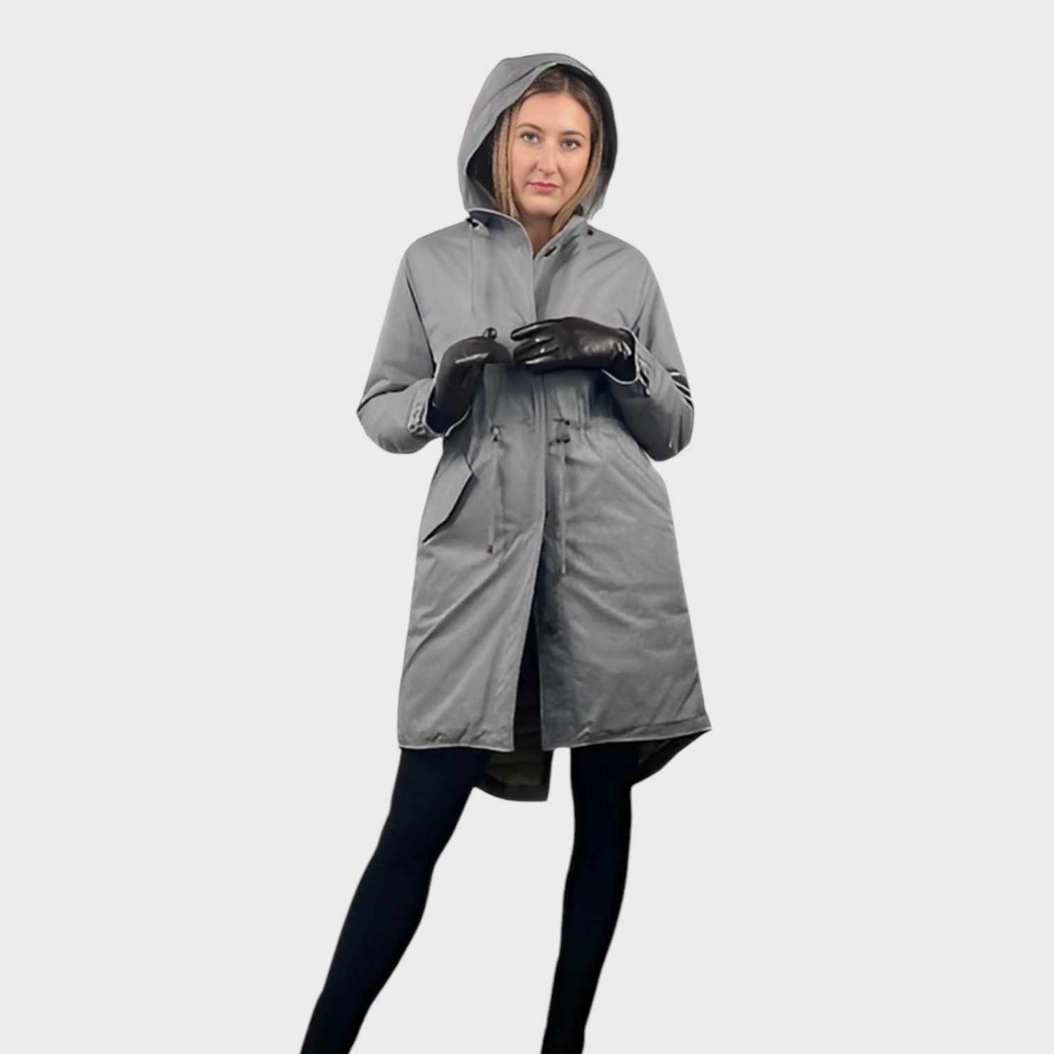 LIGHT GREY COTTON TWILL PARKA WITH UPCYCLED SHEARED RACCOON LINER