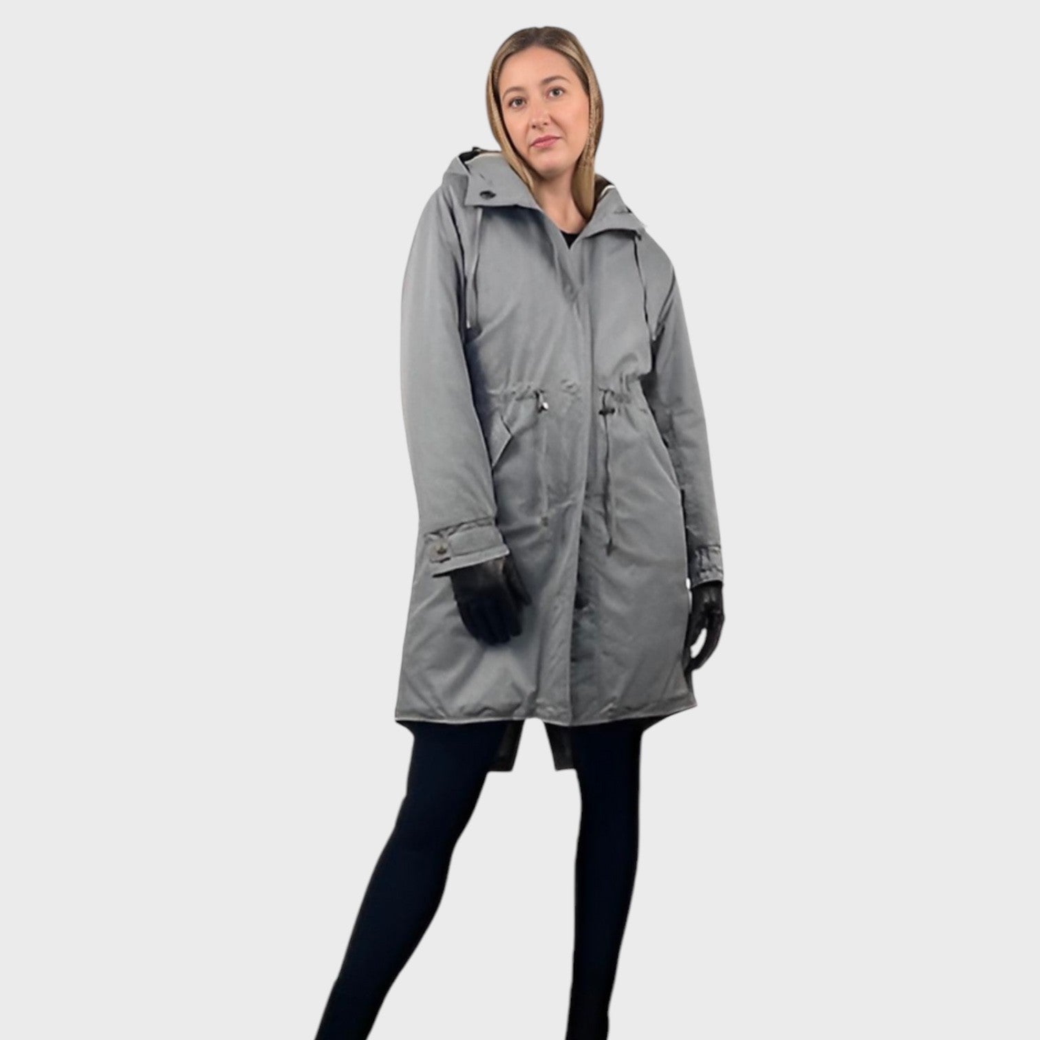 LIGHT GREY COTTON TWILL PARKA WITH UPCYCLED SHEARED RACCOON LINER