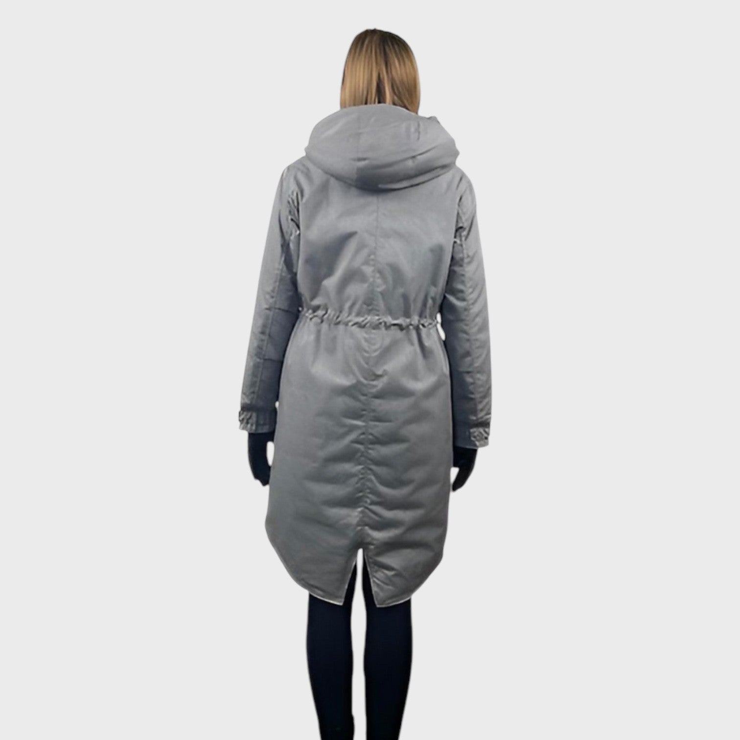 LIGHT GREY COTTON TWILL PARKA WITH UPCYCLED SHEARED RACCOON LINER