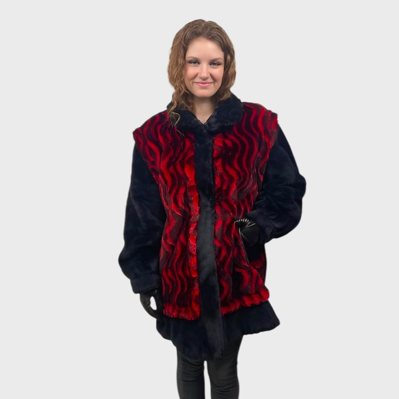 Volcano & Black Onyx Dyed Sheared Beaver Jacket