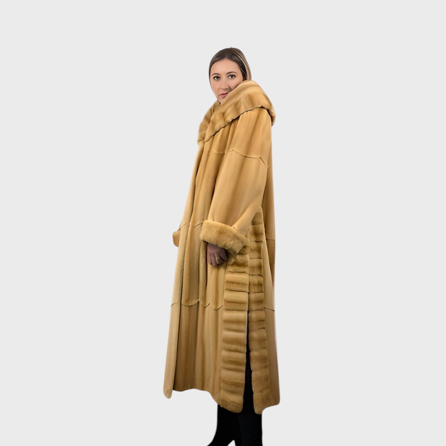 WHISKEY PLUCKED FEMALE MINK COAT