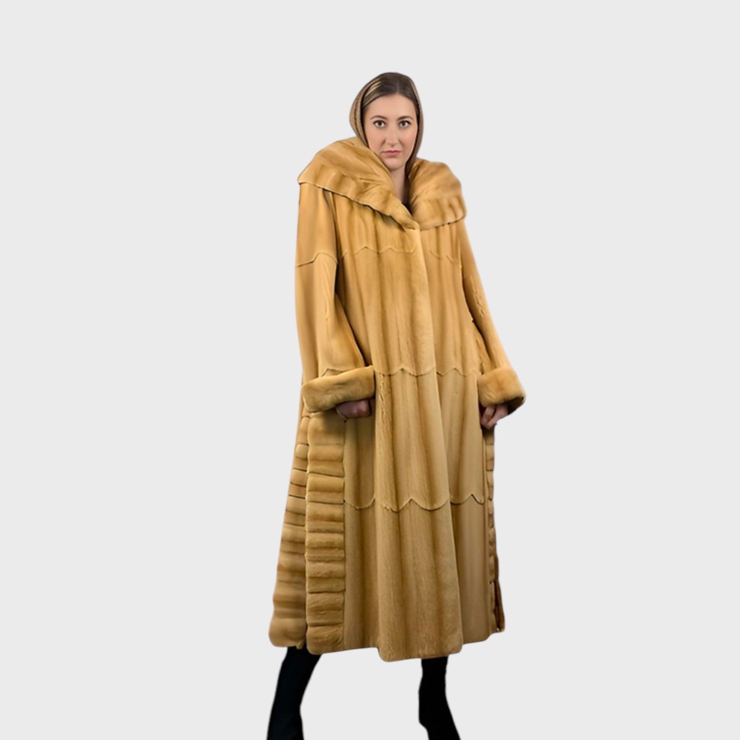 WHISKEY PLUCKED FEMALE MINK COAT