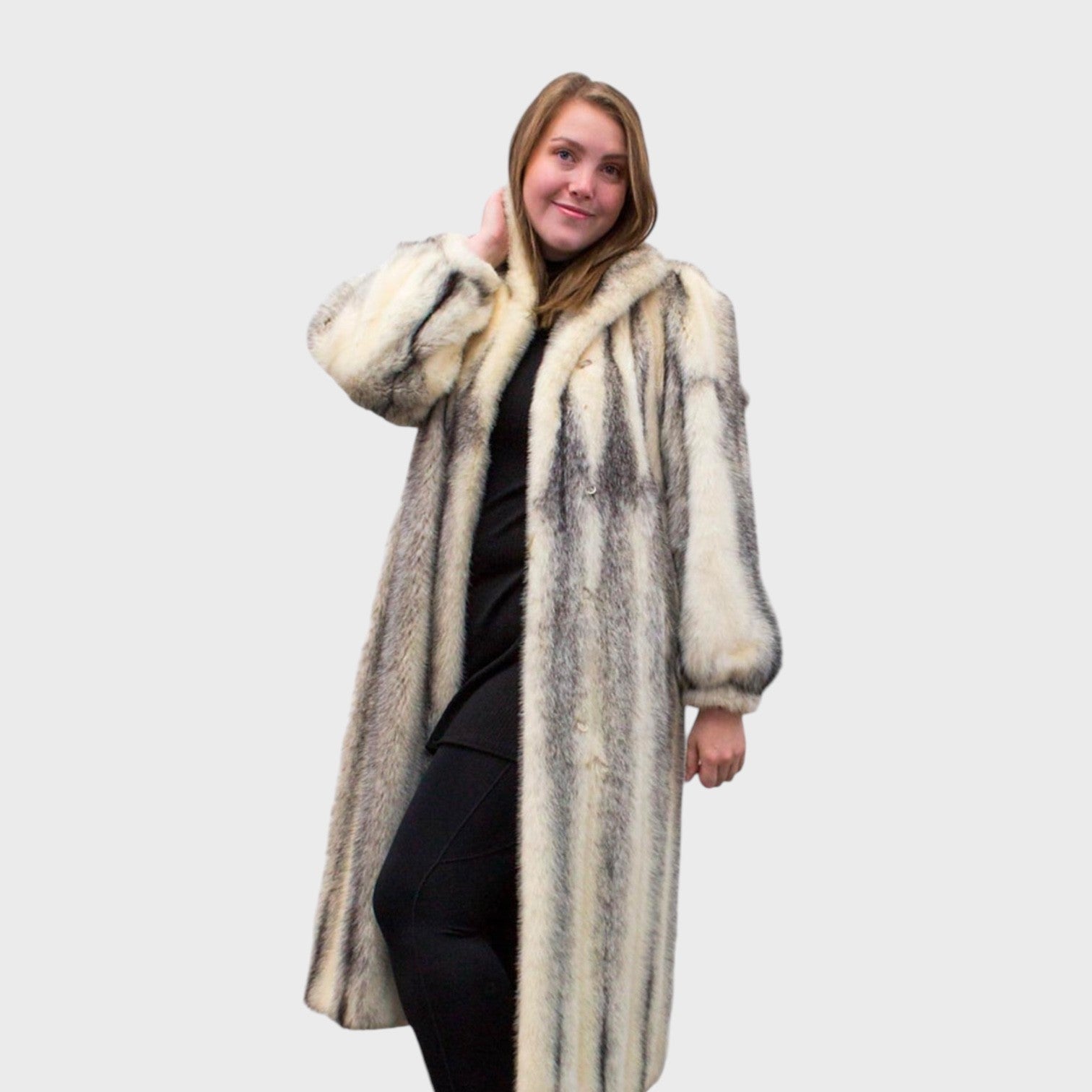 WOMEN'S BLACK CROSS MINK COAT - SIZE M