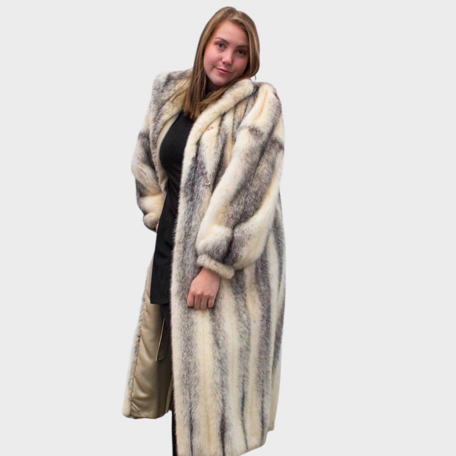 WOMEN'S BLACK CROSS MINK COAT - SIZE M