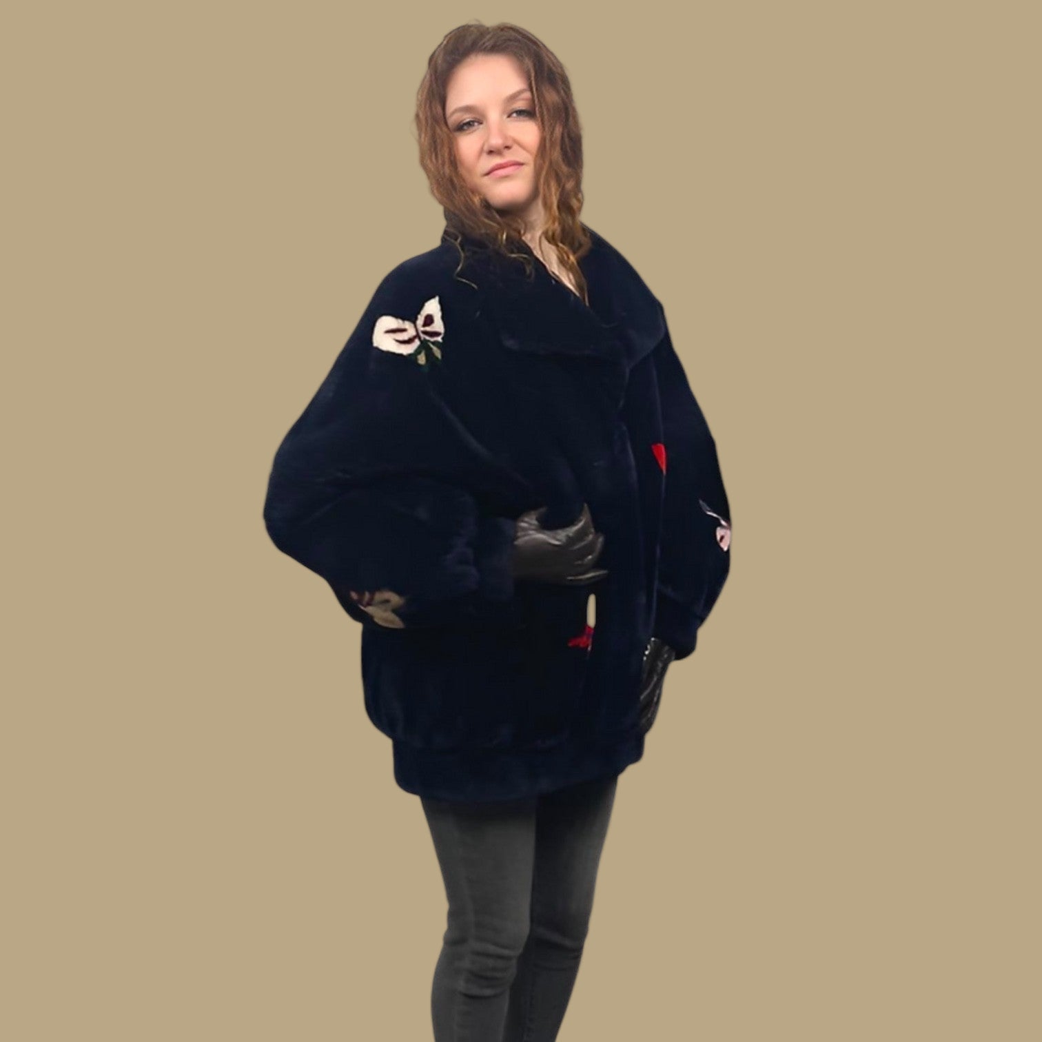 WOMEN'S BLACK ONYX SHEARED BEAVER JACKET - SIZE L