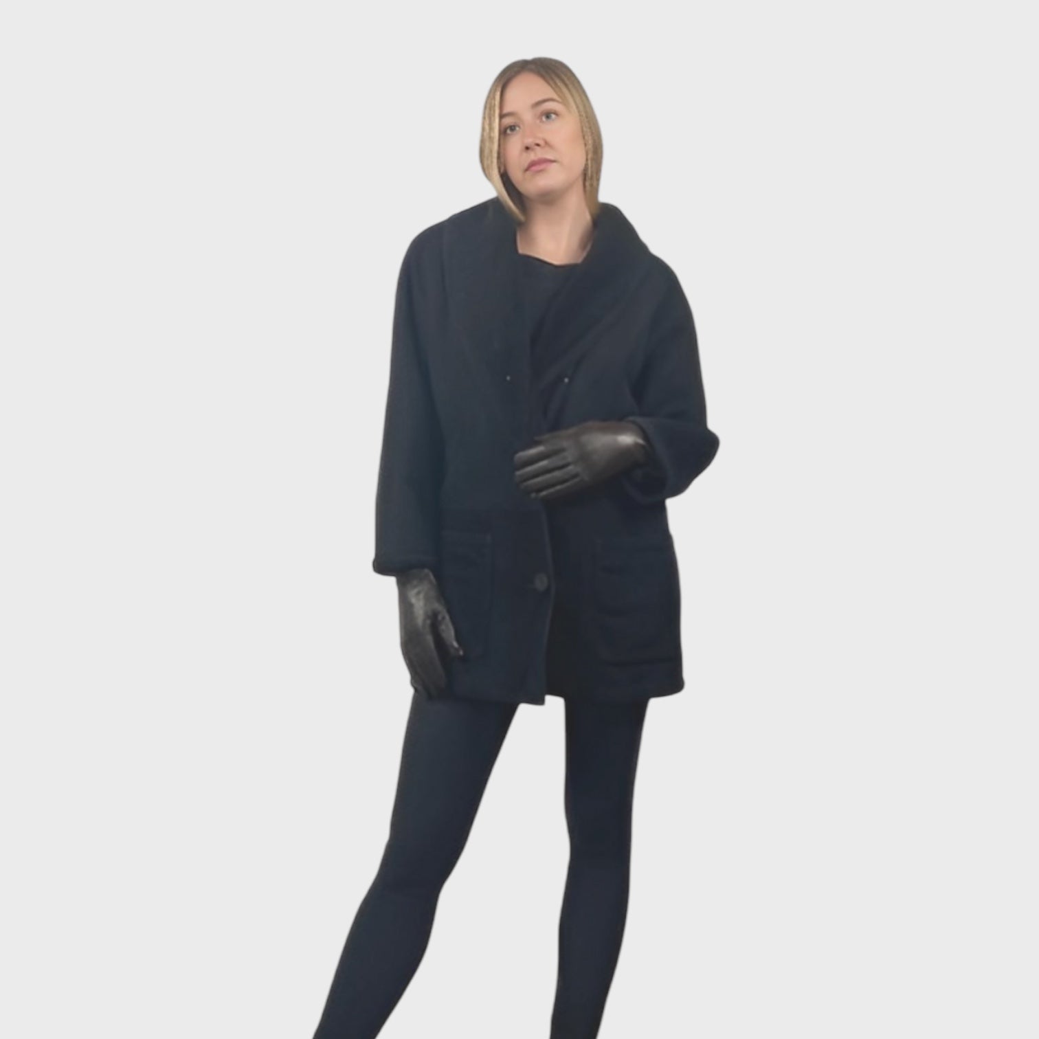 WOMEN'S BLACK SHEARLING CAR COAT