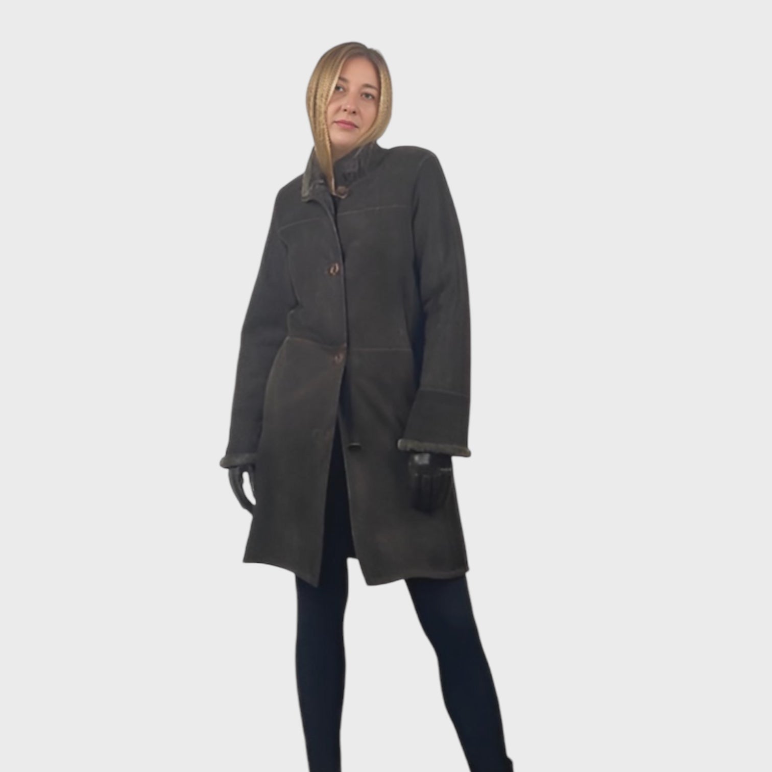 WOMEN'S BROWN 7/8 SHEARLING COAT