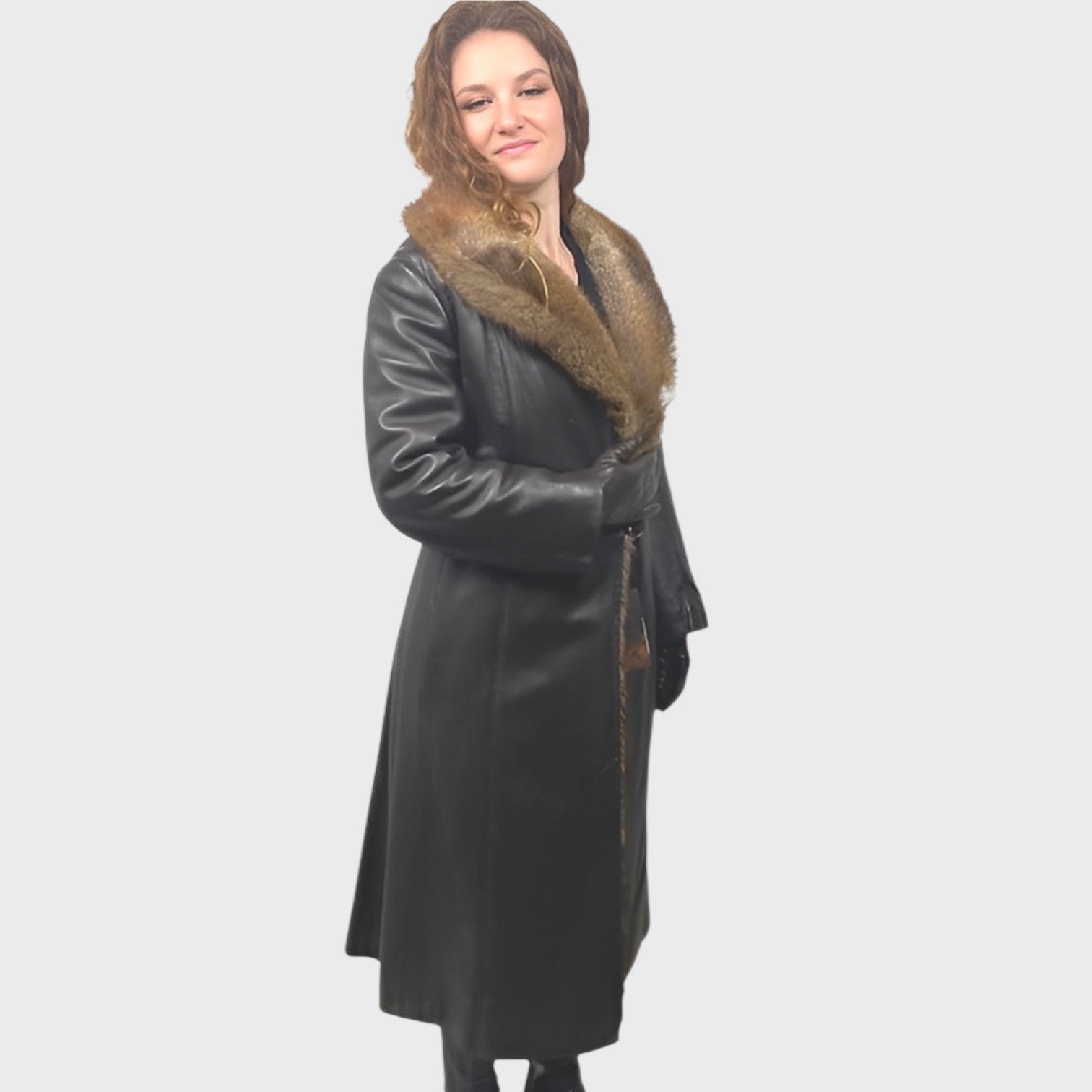 WOMEN'S NATURAL MUSKRAT LINED LEATHER COAT
