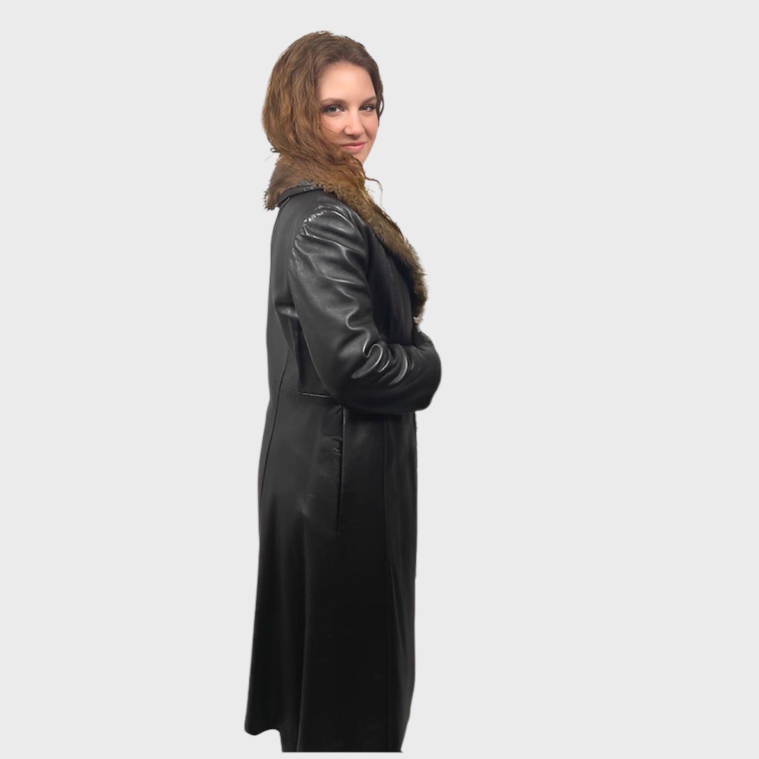 WOMEN'S NATURAL MUSKRAT LINED LEATHER COAT