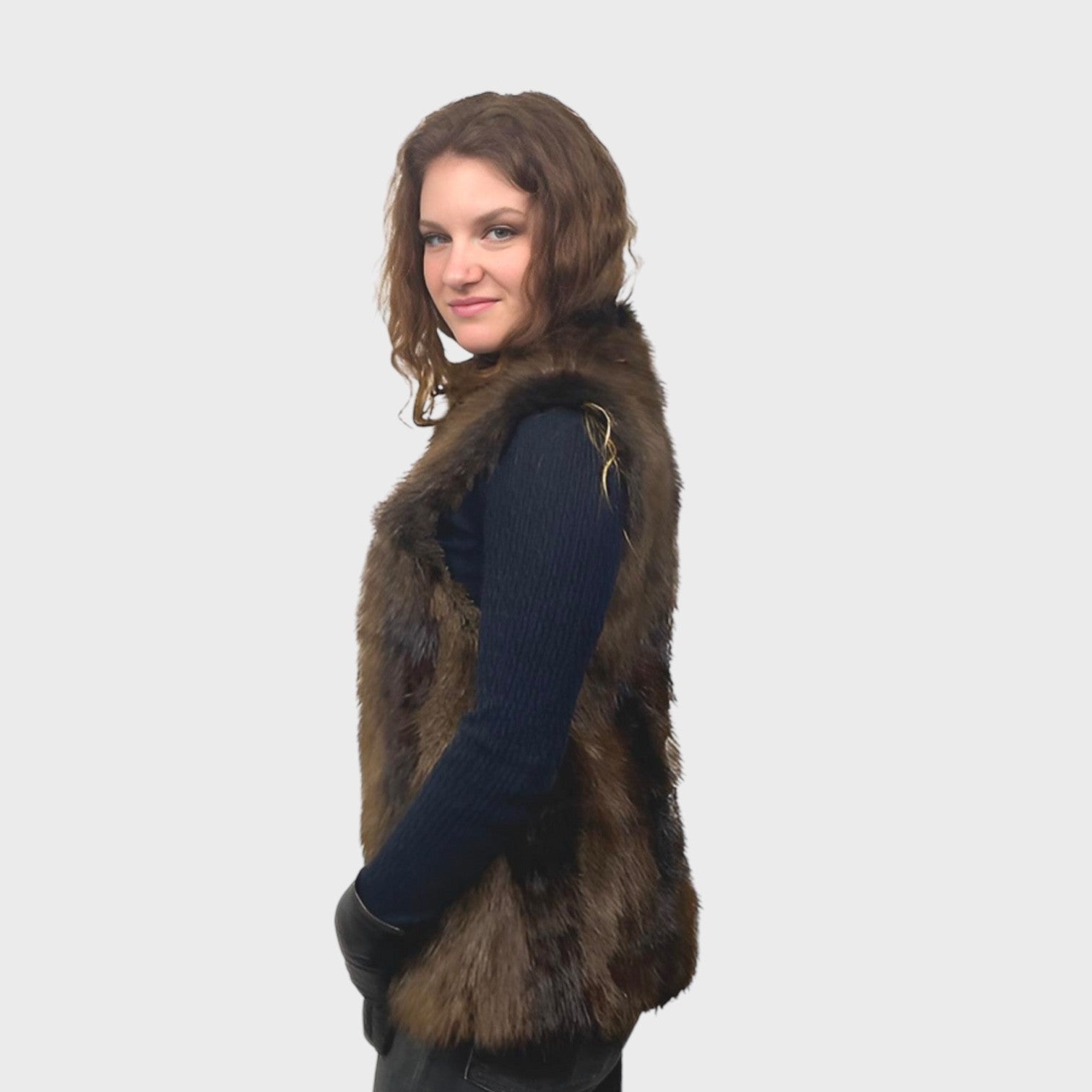 WOMEN'S LONG HAIR BEAVER VEST