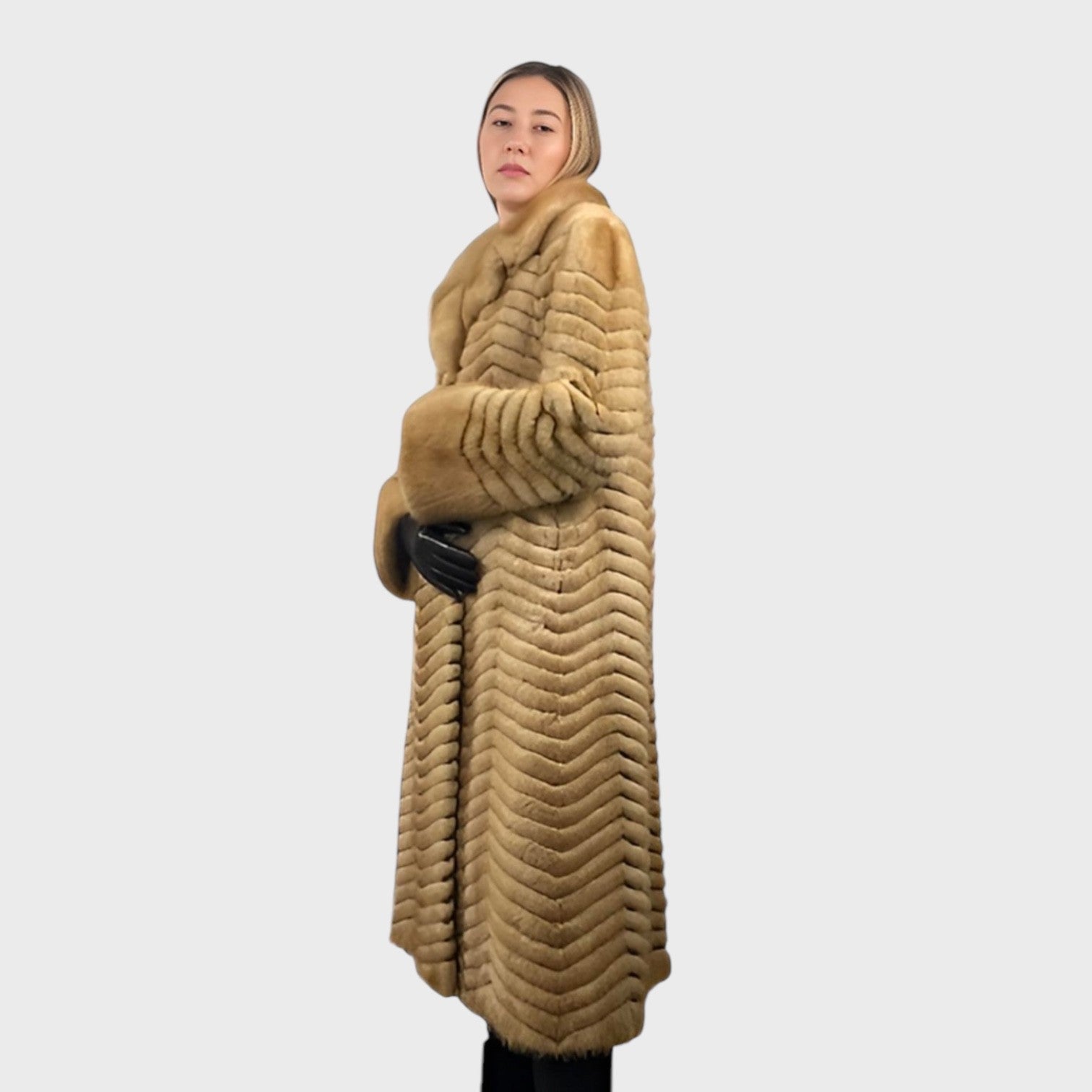 WOMEN'S PASTEL MINK COAT CHEVRON STYLE