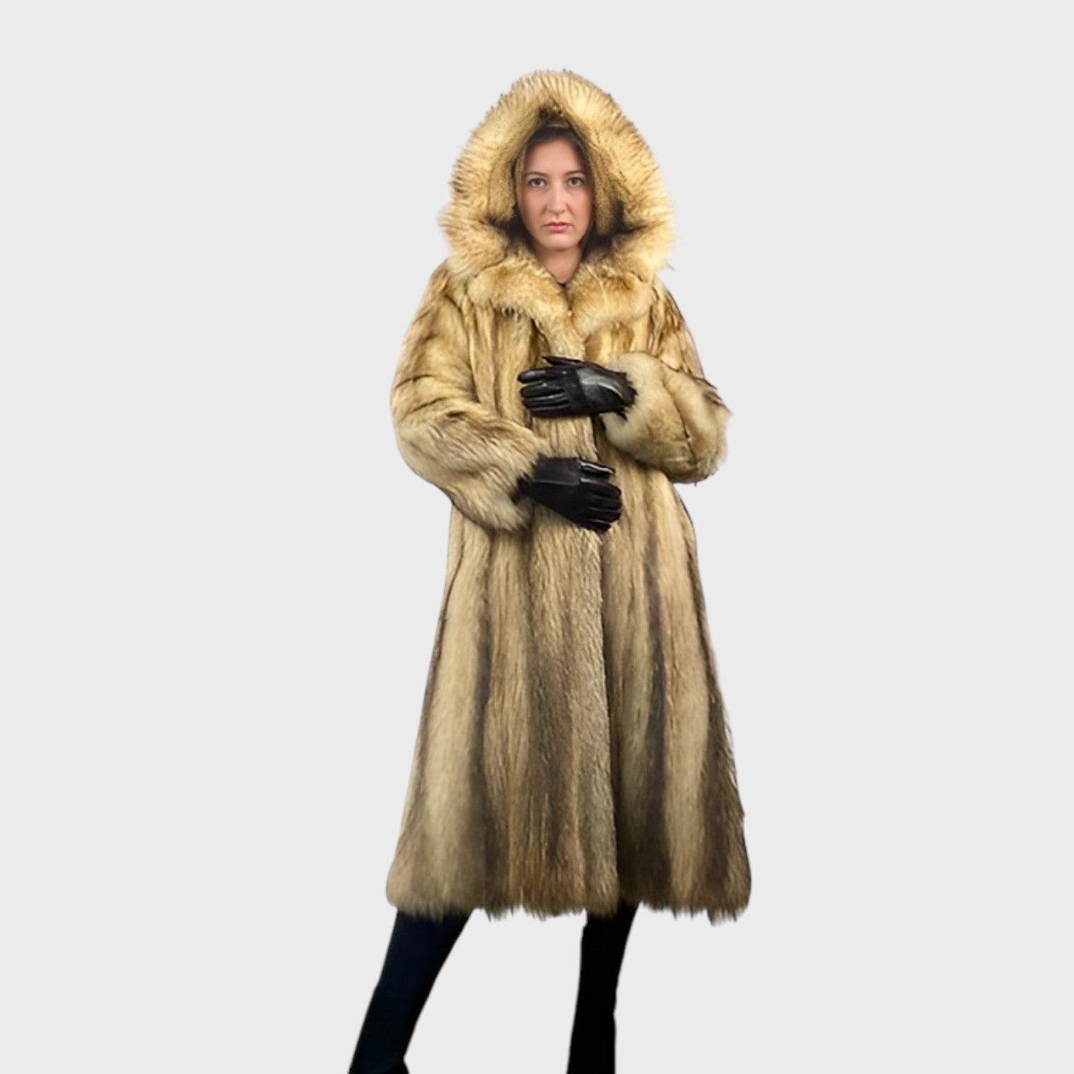 WOMEN'S POLAR WHITE RACCOON COAT