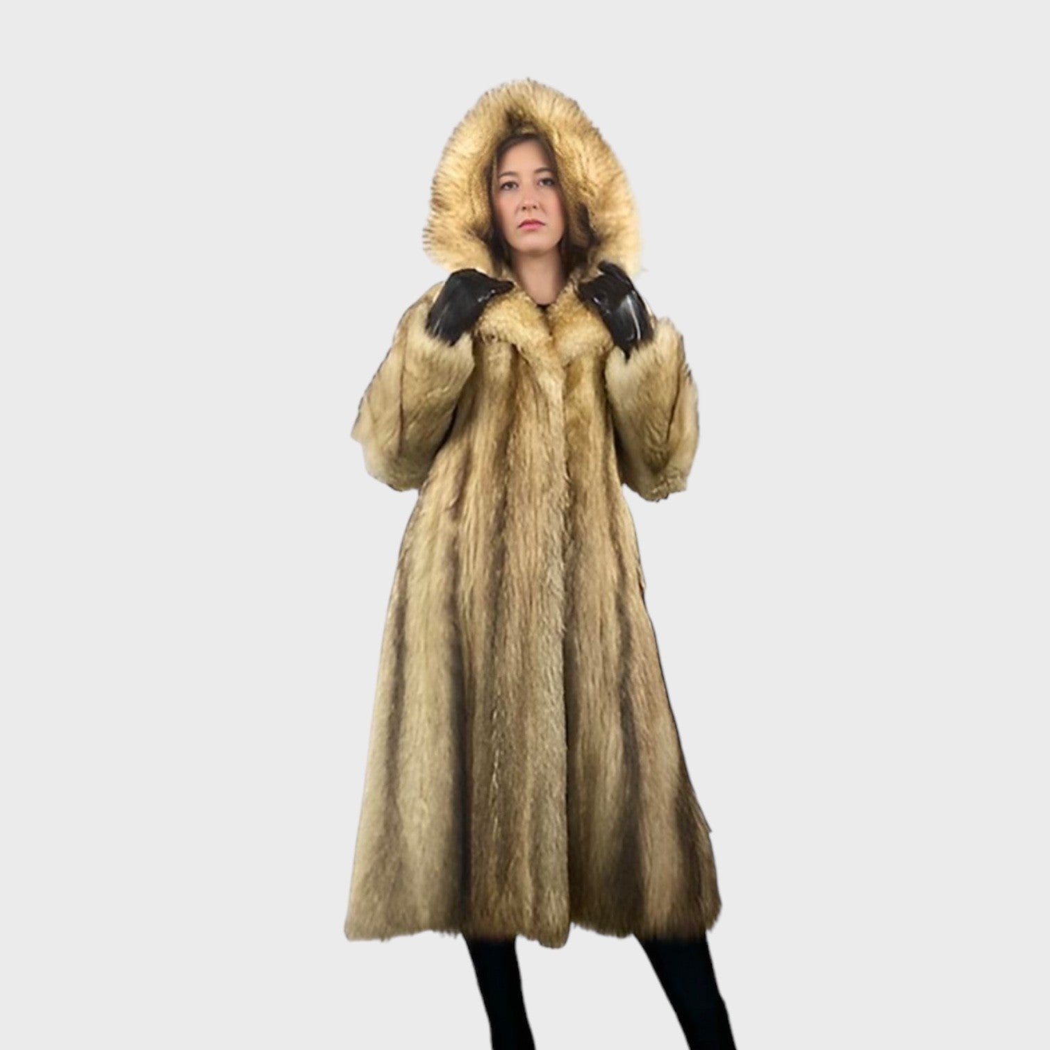 WOMEN'S POLAR WHITE RACCOON COAT