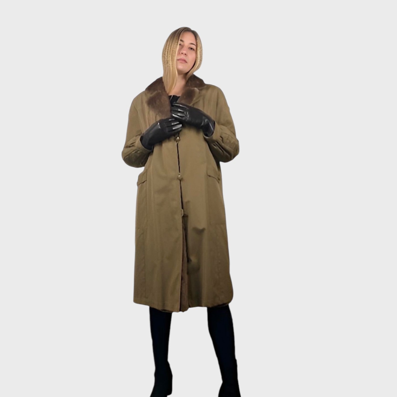 WOMEN'S SHEARED RACCOON LINED FABRIC COAT