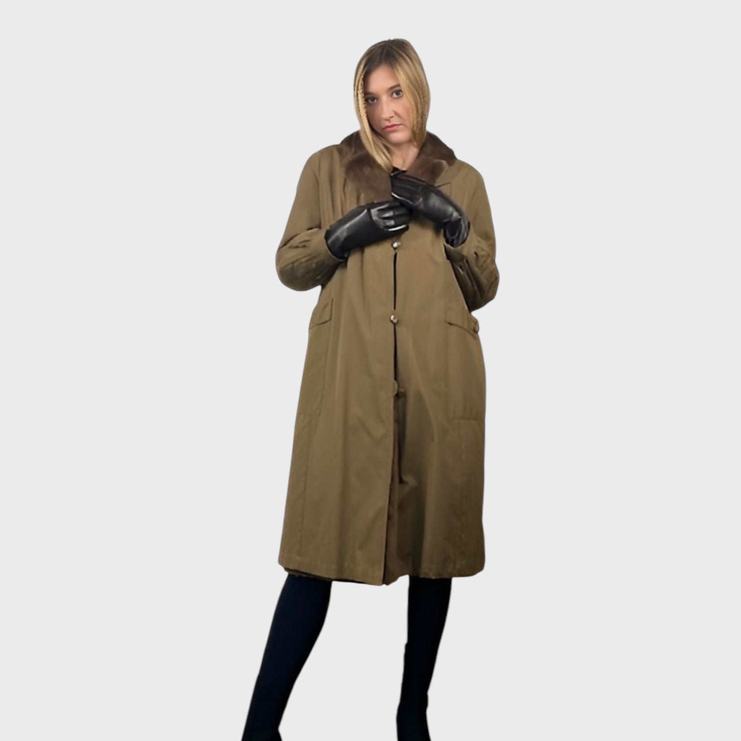 WOMEN'S SHEARED RACCOON LINED FABRIC COAT