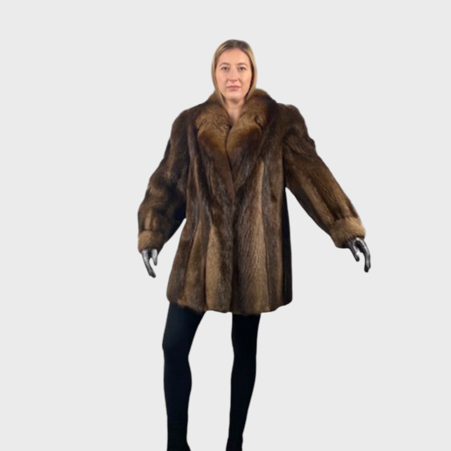 WOMEN'S LONG HAIR BEAVER JACKET-FOX COLLAR