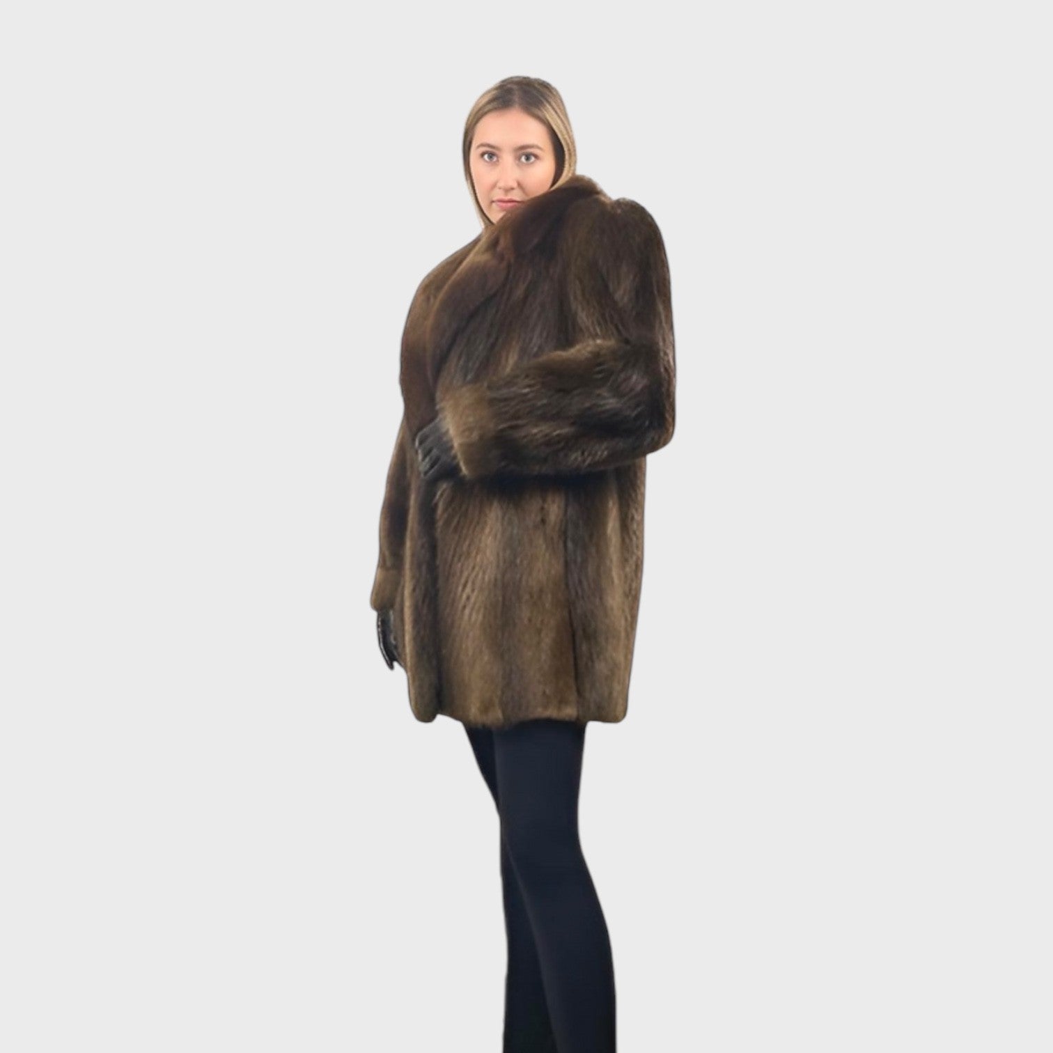 WOMEN'S LONG HAIR BEAVER JACKET-FOX COLLAR