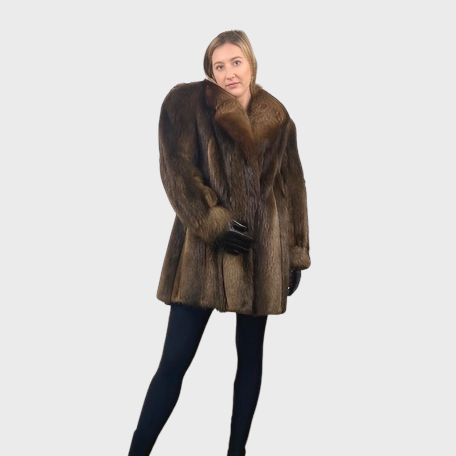 WOMEN'S LONG HAIR BEAVER JACKET-FOX COLLAR