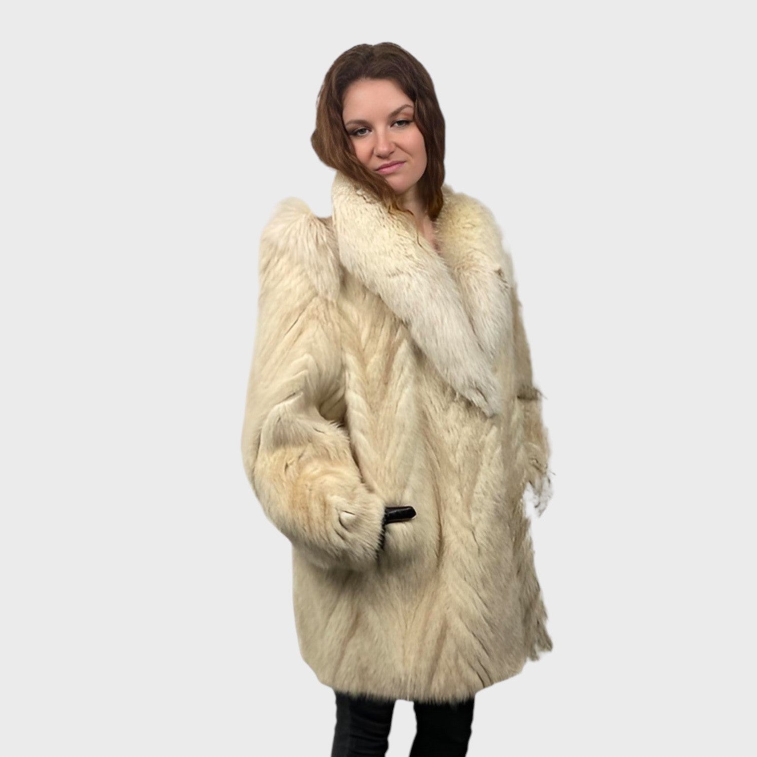 WOMEN'S BROWN SHADOW MINK TAIL JACKET FOX TRIM