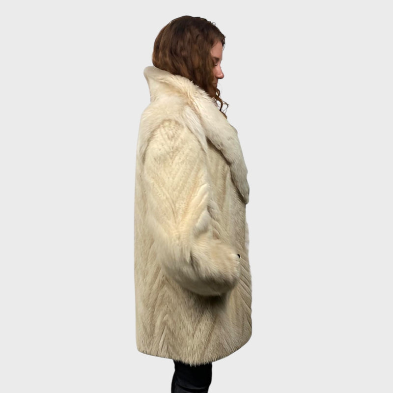 Women's Brown Shadow Mink Tail Jacket Fox Trim