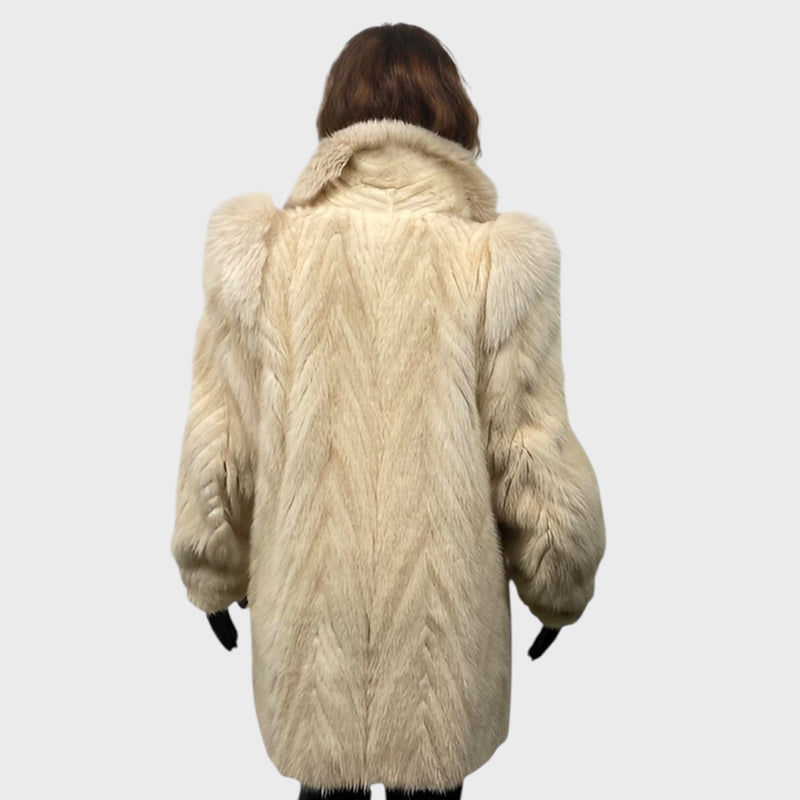 Women's Brown Shadow Mink Tail Jacket Fox Trim
