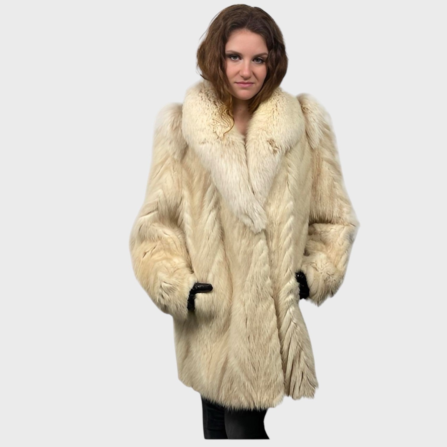 WOMEN'S BROWN SHADOW MINK TAIL JACKET FOX TRIM