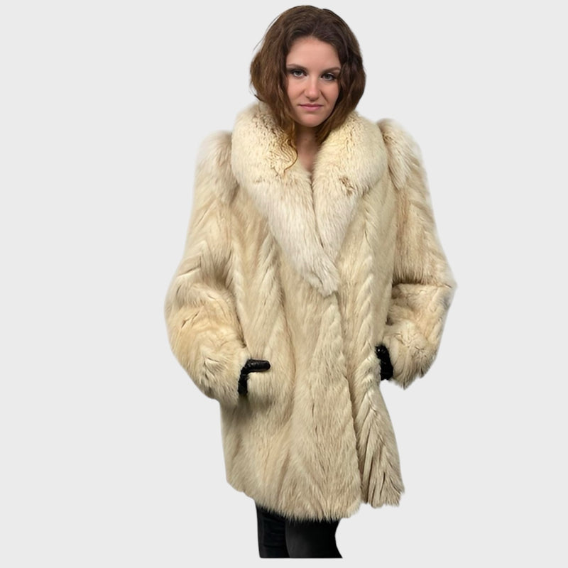 Women's Brown Shadow Mink Tail Jacket Fox Trim