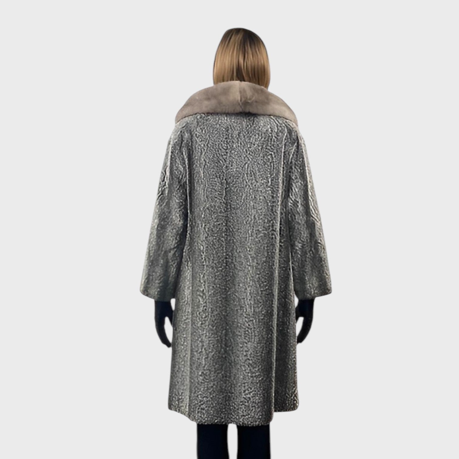 WOMEN'S FAUX GREY PERSIAN LAMB COAT MINK COLLAR