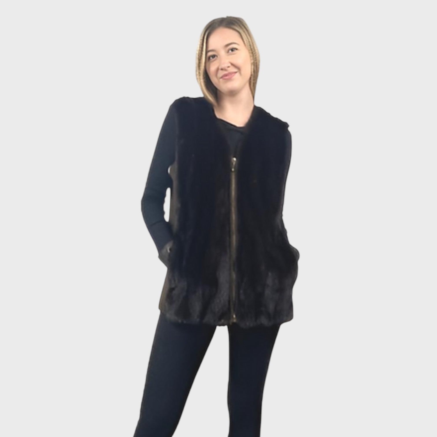 WOMEN'S UPCYCLED DARK RANCH MINK VEST & WOOL