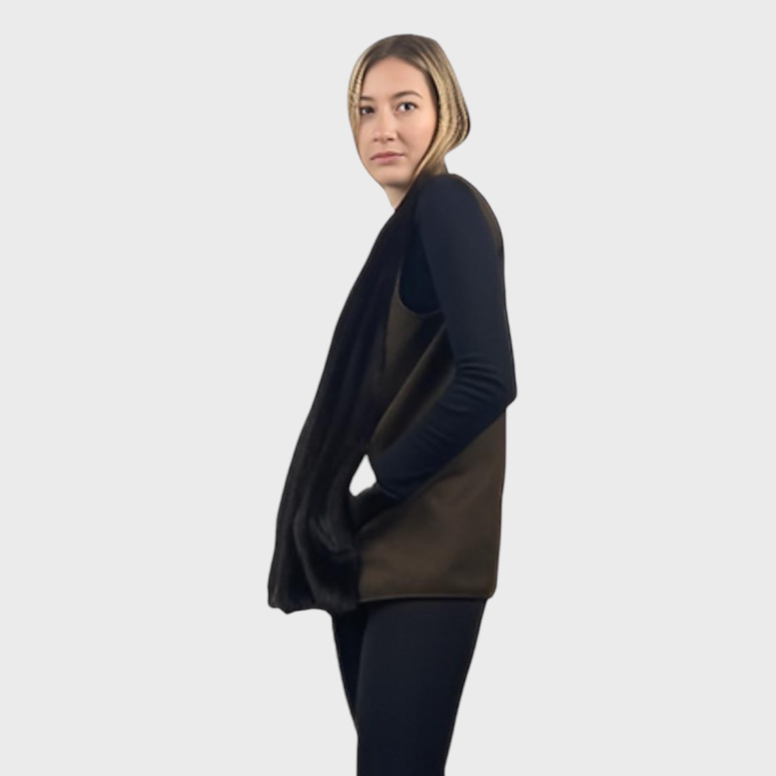 WOMEN'S UPCYCLED DARK RANCH MINK VEST & WOOL