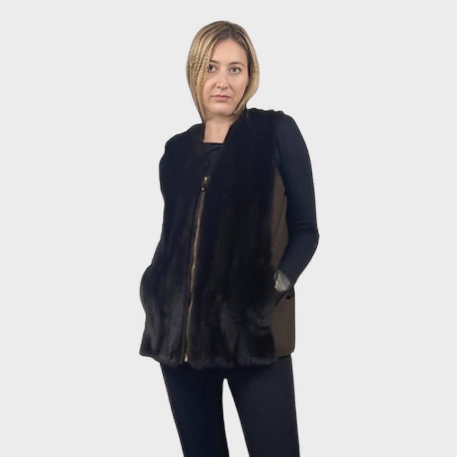 WOMEN'S UPCYCLED DARK RANCH MINK VEST & WOOL