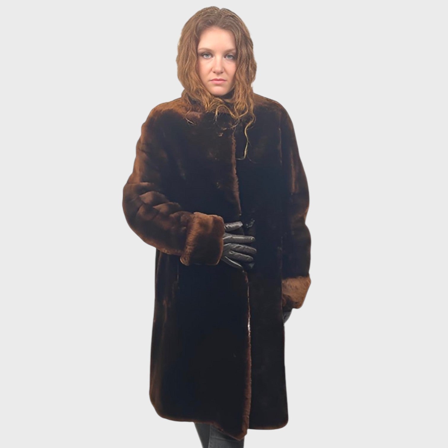 WOMEN'S BROWN DYED MOUTON COAT