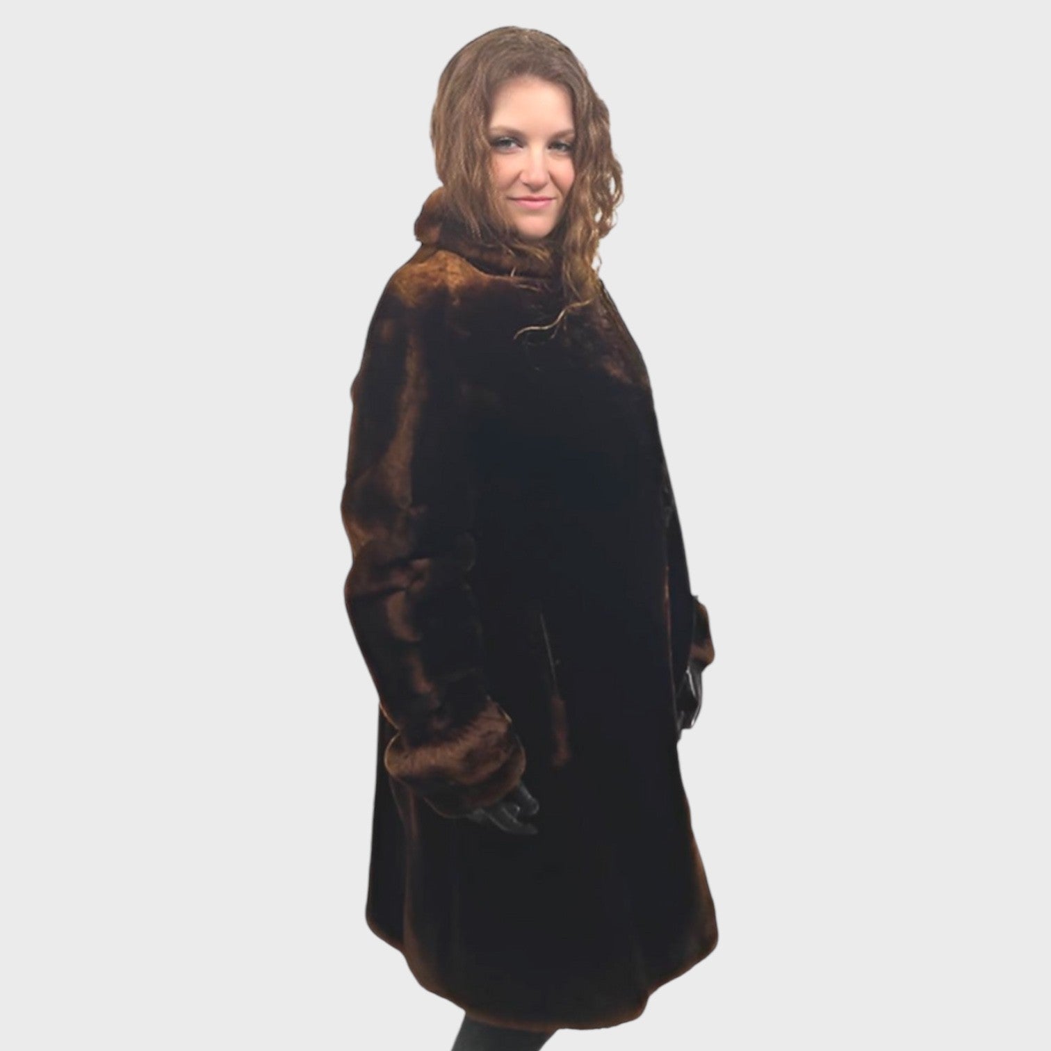 WOMEN'S BROWN DYED MOUTON COAT